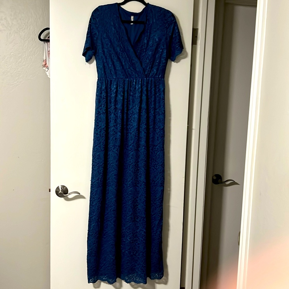 Blue lacy maxi maternity dress